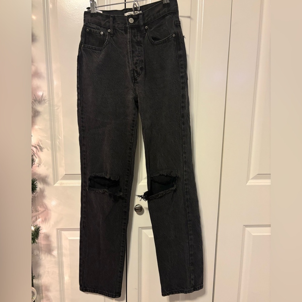 PacSun button up black distressed dad jean
